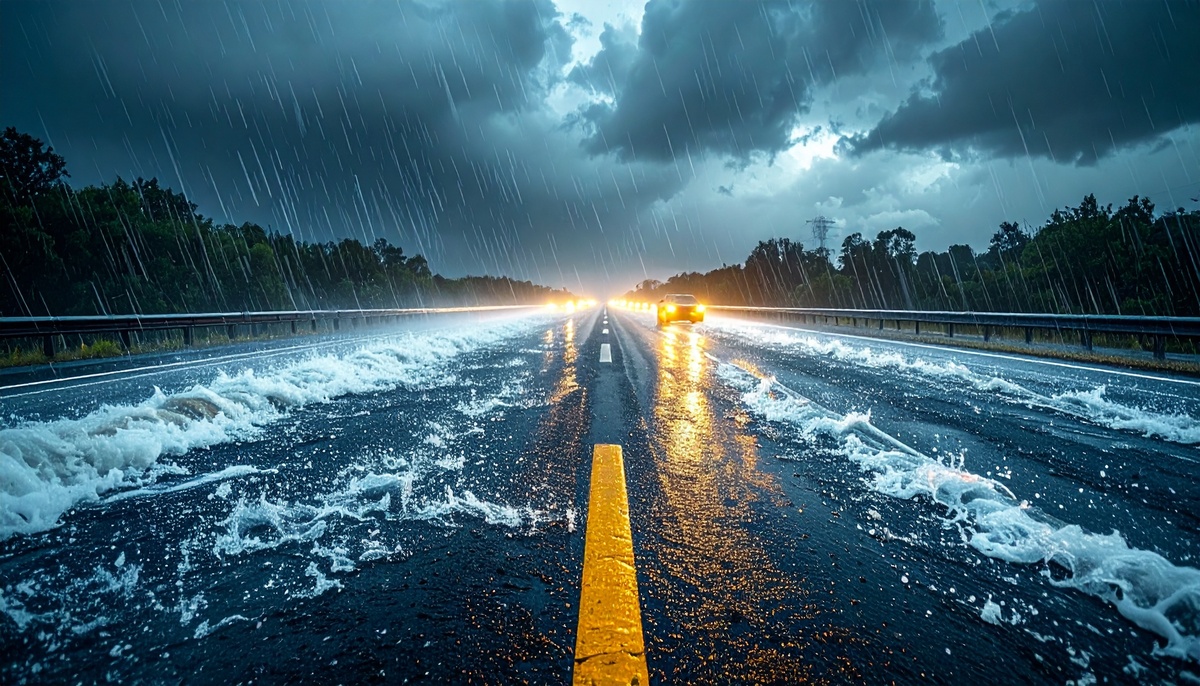 weather conditions are raining on the highway