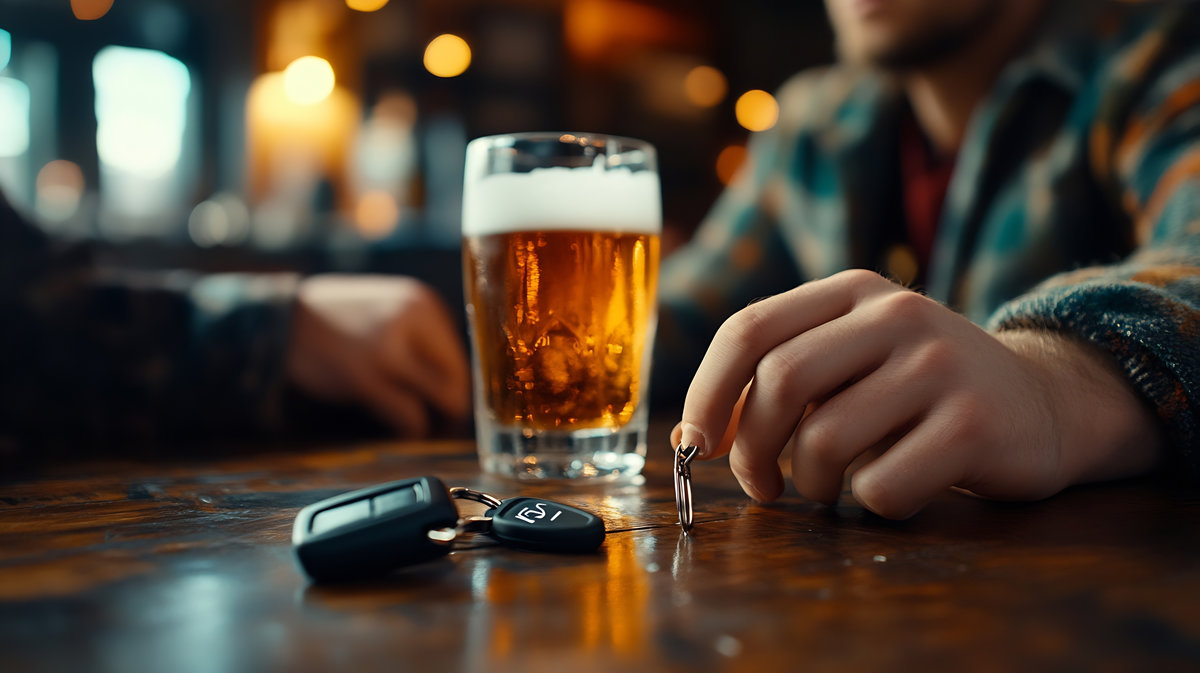 Drunk man reaching for car keys at table closeup Dont drink and drive concept : Generative AI
